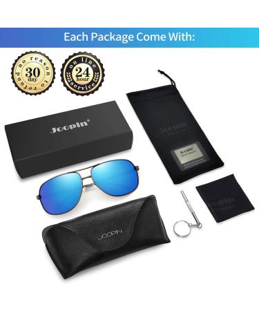 Joopin Polarised Sunglasses Al-Mg Metal Frame Double Bridge Aviation Sunglasses | UV Protection for Men & Women - A06 Gun Frame Blue Mirrored Lens - Buy Online on GoSupps.com