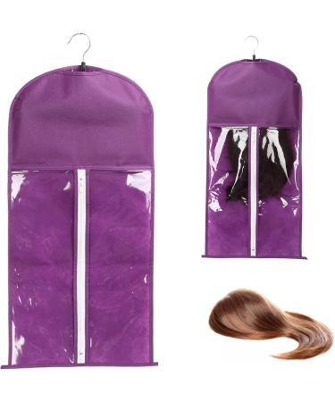 Wig Bags Storage with Hanger Hair Extensions Storage Bag Portable Dustproof Hair Extensions Carrier Holder with Zipper for Travel Daily Use(Purple) - Buy Online on GoSupps.com