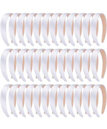 SIQUK 36 Pieces Satin Headbands White 1 Inch Wide Non-slip Headband Satin Hard Headbands DIY White Headbands for Women