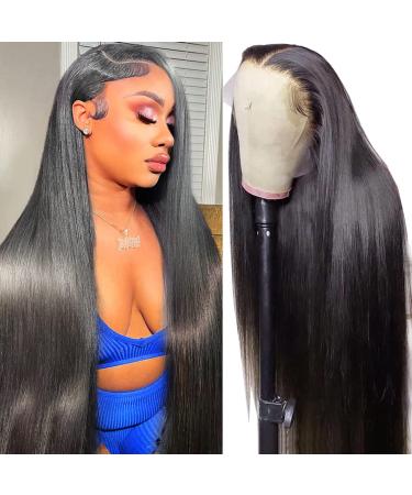 MOBOK 22 Inch Lace Front Wigs Human Hair Straight Hair 13x4 HD Transparent Lace Frontal Wigs with Baby Hair Glueless Wigs Human Hair Pre Plucked Hair Natural Color