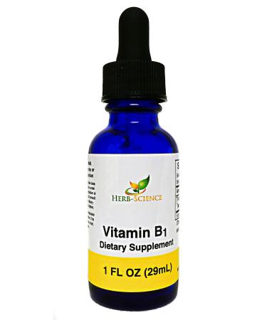 Herb-Science Liquid Vitamin B1 Drops - Daily Thiamine Supplement to Support Digestion, Nervous System, Heart Health, Stress Relief, Natural Energy Booster - 500% DV, 36 Servings per Bottle - 1 fl. oz.