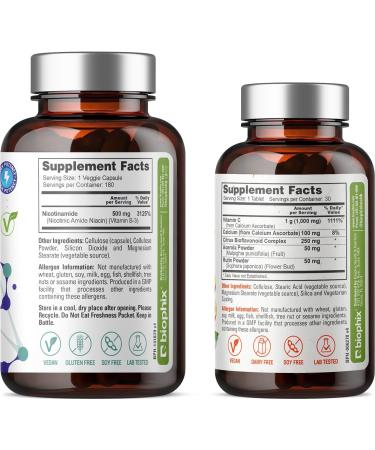 biophix B-3 Nicotinamide 500 mg 180 Vcaps - Free Vitamin C-1000 30 Tablets - Nicotinic Amide Niacin Natural Flush-Free Vitamin Formula - Supports Skin Cell Health - Buy Online on GoSupps.com