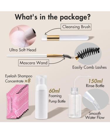 Lash Shampoo Concentrate Kit - Gentle Cleaner for Eyelash Extensions | Includes Pump & Rinse Bottles | Mascara Wand & Cleansing Brush | Perfect for Salon & Home Use - Buy Online on GoSupps.com