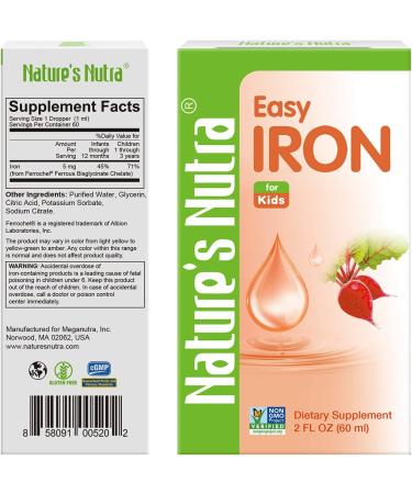 Nature's Nutra Easy Iron Premium Liquid for Kids | Ferrochel Anemia Support | Non-GMO & Kosher | 2 Fl. Oz - Buy Online on GoSupps.com