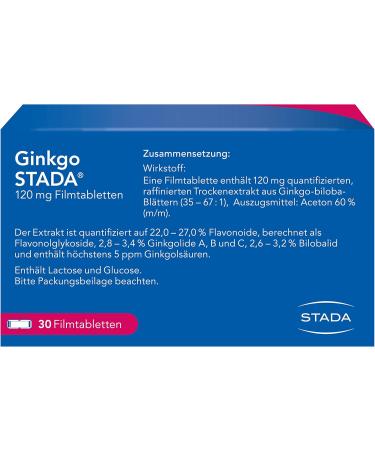 Ginkgo Stada 120 mg - Improve Age-Related Cognitive Impairment & Quality of Life - 60 Film-Coated Tablets (30 Pieces) - International Shipping Available - Buy Online on GoSupps.com
