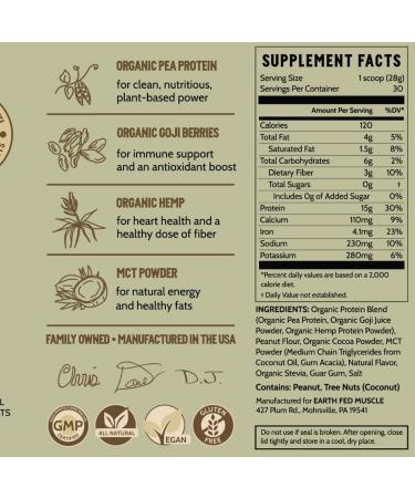 Earth Fed Muscle Common Ground Plant Protein Powder Chocolate Peanut Butter Protein Powder with MCT Oil Soy & Gluten Free No Added Sugar Keto - 30 Servings Chocolate Peanut Butter 1.74 Pound (Pack of 1) - Buy Online on GoSupps.com