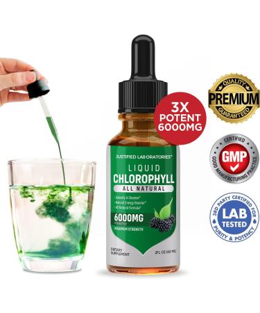 Justified Laboratories Liquid Chlorophyll Drops 6000MG - Maximum Strength Green Concentrate with Antioxidants, Minerals & Vitamins - 2 FL OZ Bottle - Buy Online on GoSupps.com