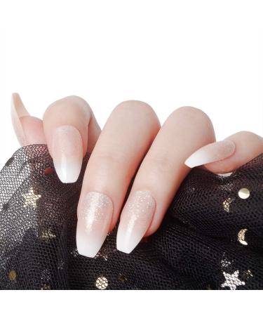 Laza 120pcs Ombre French Fake Nails Set | Glitter Gradient Medium Acrylic Nail Kits for Daily Use - Ballet Coffee Full Cover - Buy Online on GoSupps.com