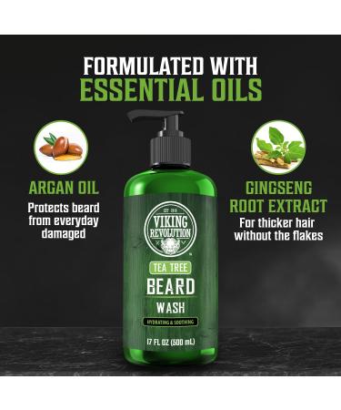 Viking Revolution Tea Tree Beard Wash - 17oz Argan Oil & Ginseng Beard Shampoo for Men - Soften & Strengthen Beard Reduce Dandruff & Itch - Buy Online on GoSupps.com