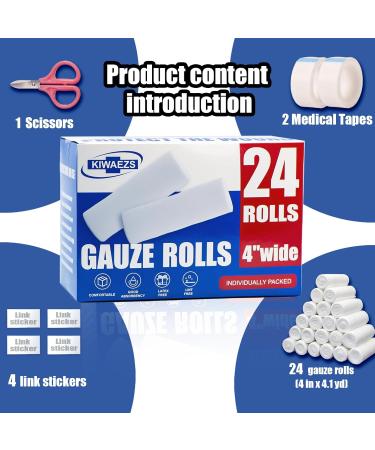 24 Pack Premium Gauze Rolls - 4" x 4.1 Yards | Lint-Free Latex-Free Elastic Bandages for Professional Wound Care & First Aid Supplies - Buy Online on GoSupps.com