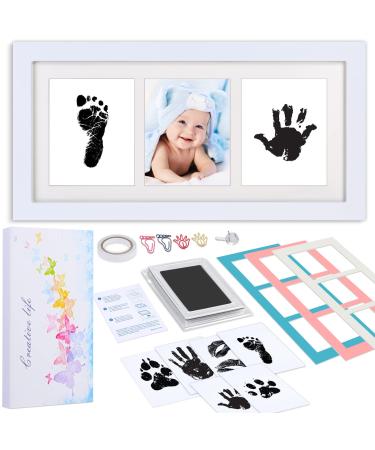 Modacraft 19 PCS Baby Footprint Kit, Inkness Clean-Touch Baby Hand and Footprint Kit, Dog Paw Print Kit of Memory Box for Baby Keepsake - 13.5"x7" Photo Frame Gift for New Parents Shower Gift
