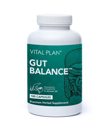 Vital Plan Gut Balance Supplement by Dr. Bill Rawls - Advanced Digestive Health Support Formula w/Clinical-Grade Slippery Elm Bark Berberine & Dandelion Extract for Women & Men (180 Capsules)
