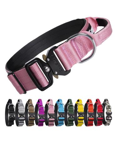 Tspro premium dog collar with handle thick adjustable dog collar heavy design of quick lock metal buckle dog collar for small or medium-sized to extra large dogs (pink-l) handle version size L- (adjustable47-66cm) pink