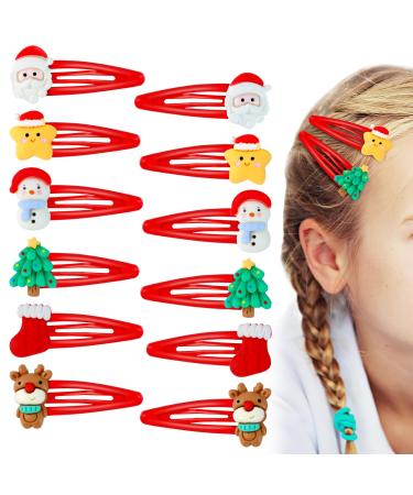 Kiiwah Christmas Snap Hair Clips Christmas Hair Accessories Hair Barrettes Red Hair Clips for Kids Girls Women Christmas Party