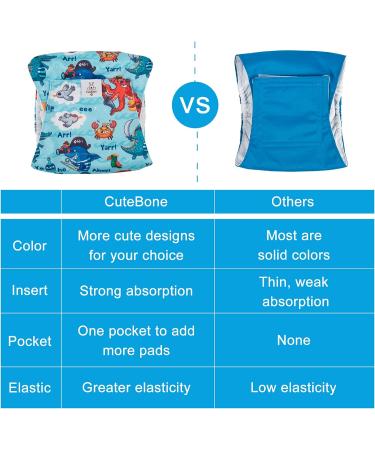 Cuteebone Male Washable Dog Diapers - 3 Pack Reusable Belly Bands with Velcro for High-Suction Comfort | Octopus & Dinos Design | Size M (35.5-43cm) - Buy Online on GoSupps.com
