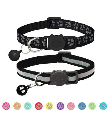 BANMODER 2 Pack Reflective Cat Collar Breakaway with Bell,Personalized Kitten Collars,Adjustable Safety Buckle Collar for Male Cats Girls & Boys Black