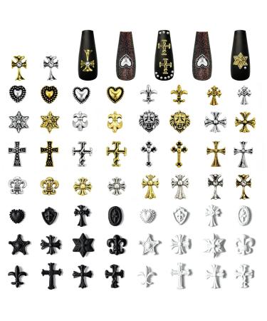 58PCS Nail Art Charm 3D Metal Punk Vintage Cross Nail Charm Accessories Multi Design Cross Nail Charm for Nail Salon and Nail Art at home