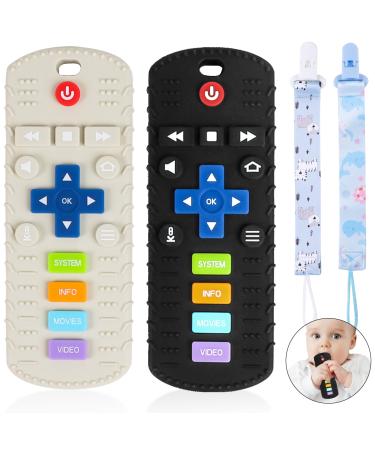 Brokids baby bite toys baby remote control bite ring bathing toy for babies BPA-free with baby pacifier chain teething Nursing accessories for babies from 3 months B-black+white