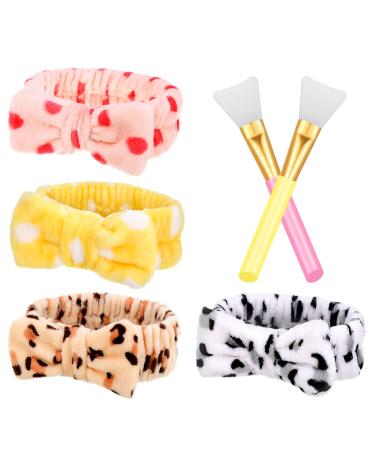Tonyg-P 4 STE SPA headband with 2 make-up brush silicone bouldest coral fleece elastic bowknot hair bang for women shower face wash sport skin care