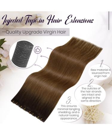 LAAVOO Ombre Brown 55cm Real Hair Tape Extensions - Virgin Balayage Light Brown 5PCs for Natural Look - Buy Online on GoSupps.com