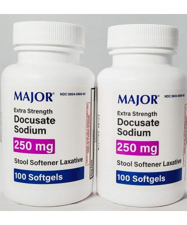 2 Pack Docusate Sodium 250mg Major Stool Softener Laxative Softgels.