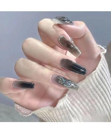 Temperament-enhancing manicure handmade spring nail stickers show white short black gradually graying silver armor.(M) - Buy Online on GoSupps.com