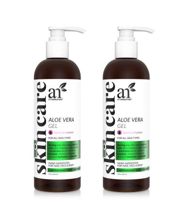 artnaturals Aloe Vera Gel (2 Pack x 12Oz/355ml) 100% Percent Pure Cold Pressed Aloe Plant - Raw Natural Moisturizer Skin Care for After Sun Burn Acne & Eczema on Body, Hand, Face & Hair 12 Fl Oz (Pack of 2)