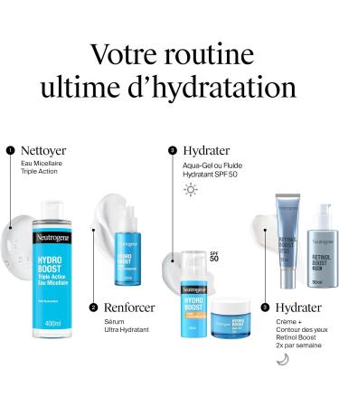 Neutrogena Eau Micellaire Triple Action Hydro Boost (flacon de 400 ml) Nettoyant pour le visage enrichi en acide hyaluronique D maquillant pour liminer les impuret s et booster l'hydratation Facial cleanser enriched with hyaluronic acid - Buy Online on GoSupps.com