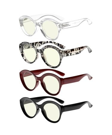 Eyekepper 4 Pack Round Reading Glasses - Oversized Frame Stylish Reading Aid for Women 4 Pieces Mix - Bb40 Lenses 3.0 x