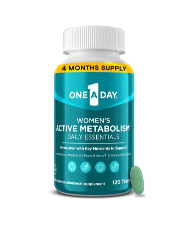 One A Day Women's Active Metabolism Daily Essential Multivitamin for Women Metabolism Support Vitamins for Women with All 8 B-Vitamins Vitamin D Magnesium & More 120 Count 120 Count (Pack of 1)
