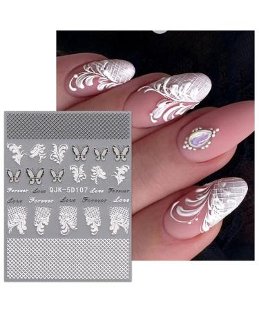 JMEOWIO 3D Embossed Black White Flower Nail Art Stickers - Self-Adhesive 5D Leaves Lace Decals | 4 Sheets Nail Design Accessories for Stunning Nail Art - Buy Online on GoSupps.com