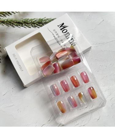 24Pcs Cat Eye Press On Nails | Short Cute Glue-On Acrylics | Full Cover Glossy Rainbow Fake Nails | Reusable Manicure Decor for Women & Girls - Buy Online on GoSupps.com