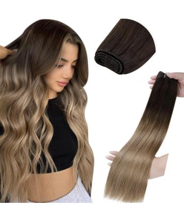 Laavoo 55cm Extensions real hair Tress ombre brown hairpin brown real hair to sew balayage darkest brown to medium brown ashblond extensions tresse real hair smooth 100 grams #2/6/18 55cm 1.31 #2/6/18
