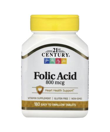 21st Century 800 mcg Folic Acid Tablets Assorted 180 Count Unflavored 180 Count (Pack of 1)