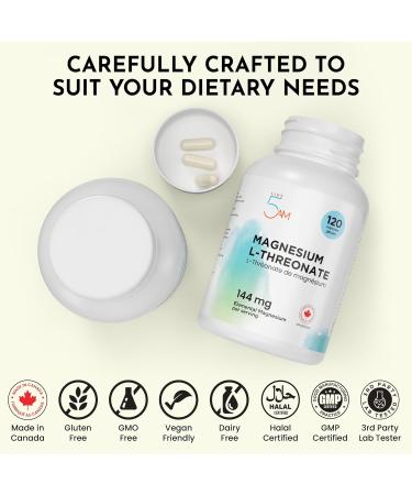 Live 5AM Magnesium L-Threonate 120 vcaps | 2 000 mg Magnesium L-Threonate (per 3 Capsules) 144 mg Elemental Magnesium Easy-to-Swallow Vegan Gluten-Free Magnesium Threonate per Serving Made in Canada 120 count (Pack of 1) - Buy Online on GoSupps.com