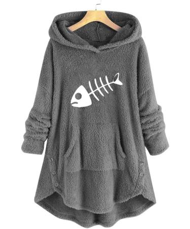 Bigfanshu Women's Tops Christmas Print Hooded Long Sleeves Sweatshirt Pullover Shirt Gray - Buy Online on GoSupps.com