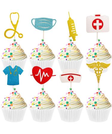 Nurse Cupcake Toppers Glitter 24 PCS Nursing School Graduation Grad Picks Medical Rn Nurse Party Cake Decorations Supplies