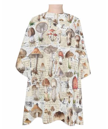 Mushroom Barber Cape - Salon Hair Cutting Cape for Women Men Kids Adults Vintage Forest Aesthetic Colorful Plant Haircut Cape with Adjustable Elastic Neckline Hairdressing Stylist Cape Accessories 1 piece 55x63 Inch White Khaki Light Brown