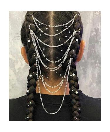 3PCS Silver Hair Jewelry Chain Rings for Women - Ponytail & Braid Cuff Accessories - Buy Online on GoSupps.com