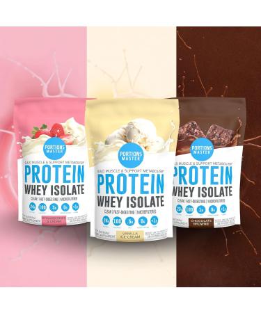 Portions Master CFM Whey Isolate Protein Powder Neapolitan Bundle Chocolate Brownie Vanilla Ice Cream & Strawberries and Cream (3 Flavor Pack) - Buy Online on GoSupps.com