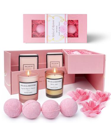 Empire Scented Candles & Bath Bombs Set Gifts for Women Birthday Gifts for Her 20pcs Set Gifts for Her Birthday gift for Women with Rose Scented Soap Flowers