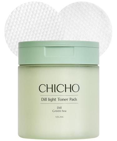 CHICHO Dill Light Toner Pads (80 Pads) Jumbo 7cm OEKO-TEX Standard 100 Class I 100% Cotton Dual-Sided Pads for Rough Texture & Makeup Prep 82.9% Dill Extract Face Exfoliating and Moisturizing