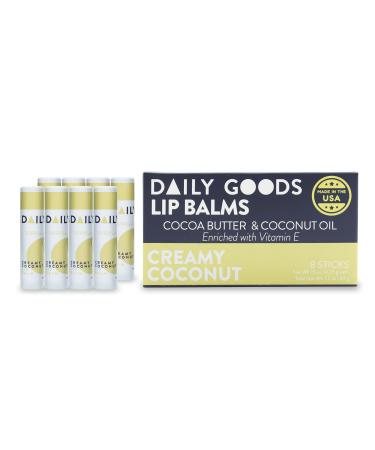 Creamy Coconut Natural Lip Balm with Cocoa Butter and Coconut Oil by DAILY GOODS, Fresh Premium Fruit Lip Balm Tube, Enriched with Vitamin E, Beeswax, and Shea Butter - Pack of 8, 0.15 Oz Tubes Creamy Coconut 8PK