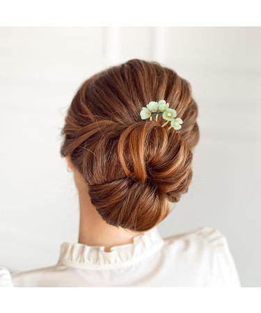 Lurrose Chinese Hair Sticks U-Shaped Jade Hair Rods & Classic Hemp Decorations | Traditional Flower Hair Sponge for Women & Girls - Buy Online on GoSupps.com