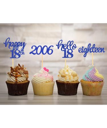 24 Glitter 18th Birthday Cupcake Toppers - Blue Decoration for 2006 Born Boys | 18th Birthday Party Accessories & Cake Decorations - Buy Online on GoSupps.com