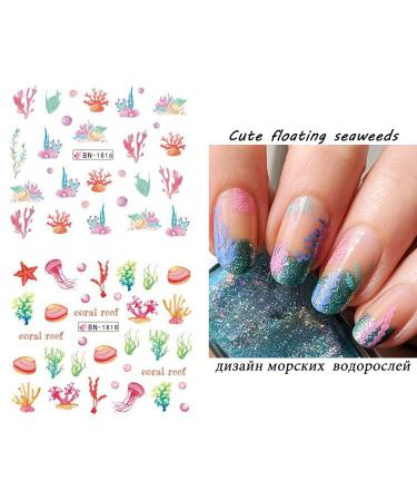 Firot Summer Ocean Nail Stickers - Water Transfer Decals for Acrylic Nails - 12 Sheets Mixed Ocean Design - Shell, Starfish, Sea Animals - Nail Art Supplies - Buy Online on GoSupps.com