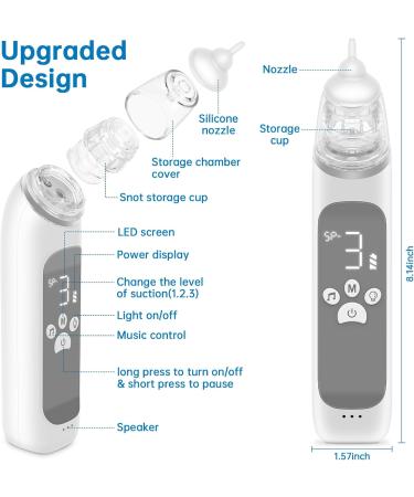 MYPIN Electric Nasal Aspirator for Baby with Music and Light Soothing Function - Adjustable Suction Level and 3 Silicone Tips Included - HT0078-Gray - Buy Online on GoSupps.com
