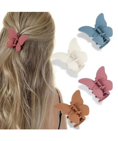 ATODEN Butterfly Hair Clips Butterfly Clips Hair Claw Clips for Girls 2.36'' Hair Clips for Women 4Pcs Claw Clip Matte Hair Claws Butterflies Accessories Hair Clamps Jaw Clips for Thin and Medium Hair Gifts for Women Pink