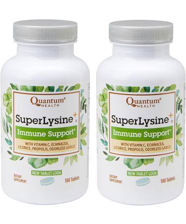 Quantum Health SuperLysine+ Advanced Formula Immune Support Supplement Lysine 1500 mg, Vitamin C Echinacea Licorice Bee Propolis & Odorless Garlic - 180 Tablets (Pack of 2) No Flavour 180 Count (Pack of 2)