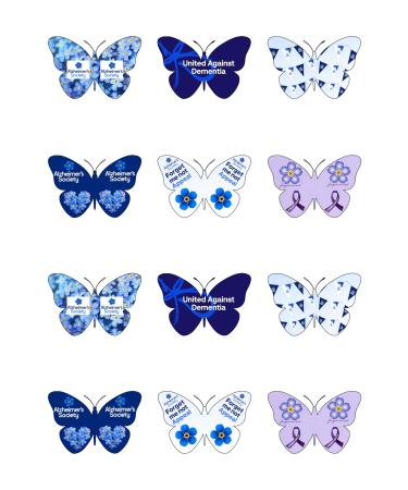 12 Alzheimer's Charity Fundraising Butterfly Edible Wafer Paper Cake Toppers Decorations